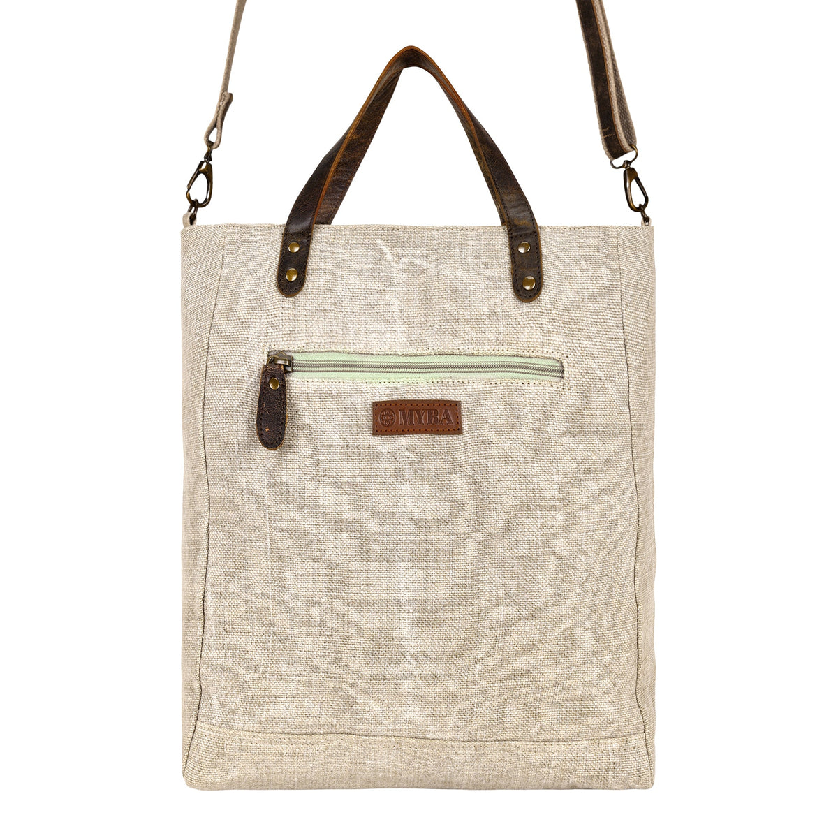 Myra Saddlewood Tote Bag for Women in oat straw with leather handles and tassel - Myra USA