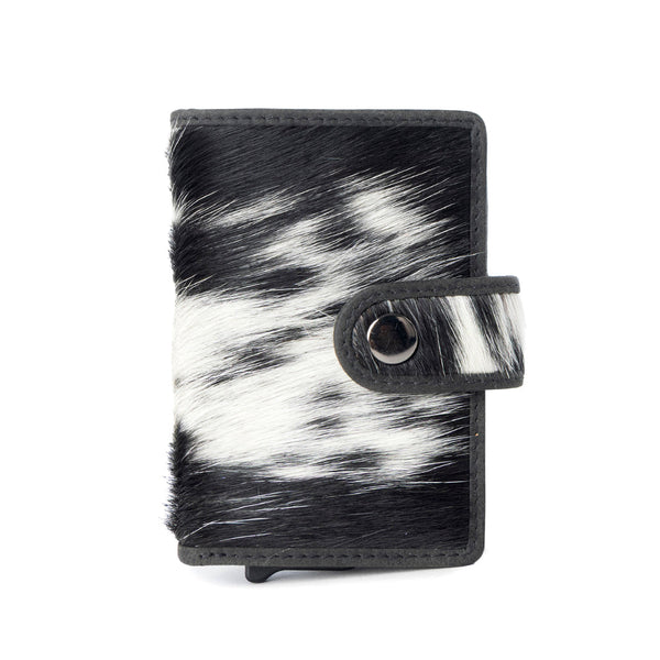 Dune Star Hairon Leather Credit Card Holder in Black & White - Myra USA