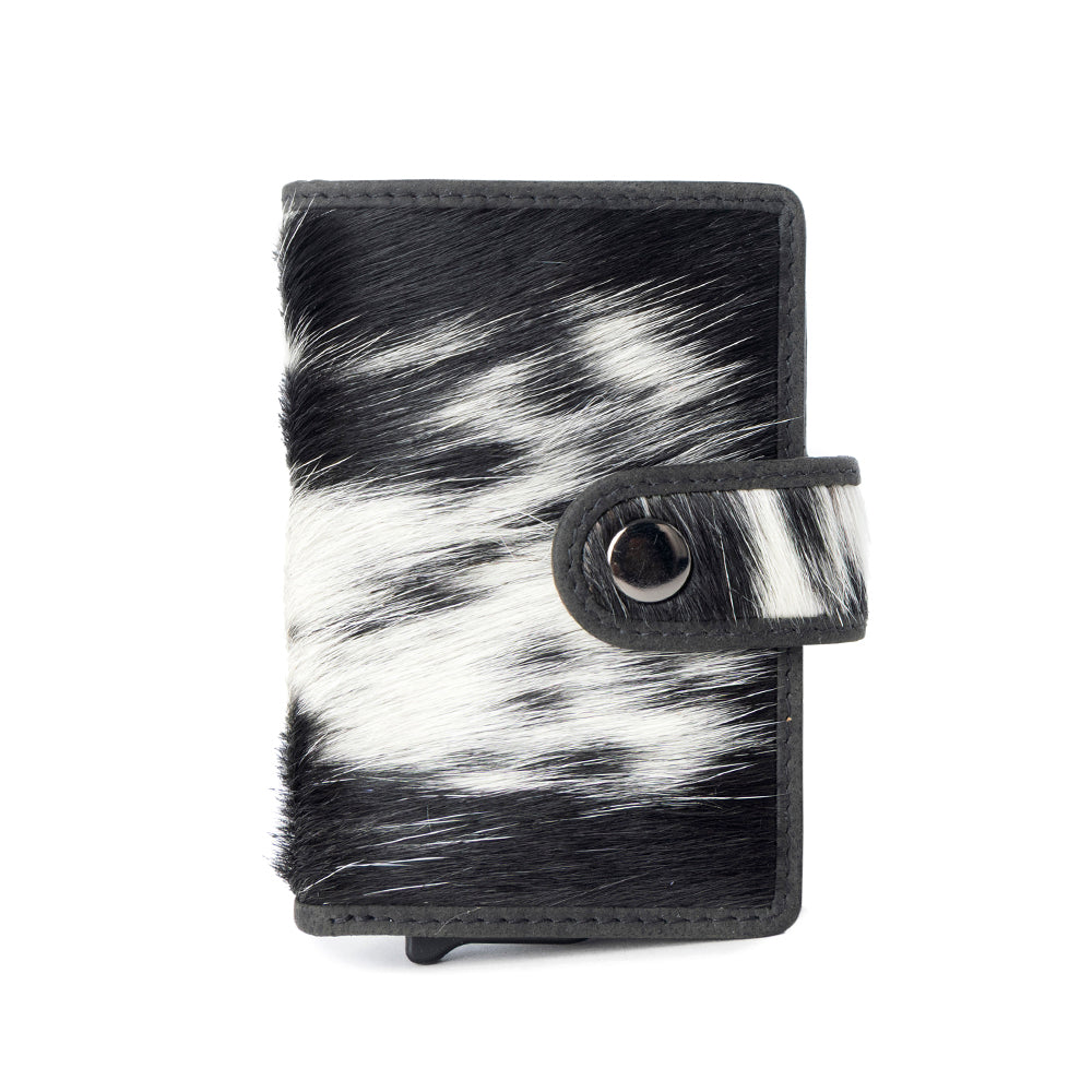 Dune Star Hairon Leather Credit Card Holder in Black & White - Myra USA