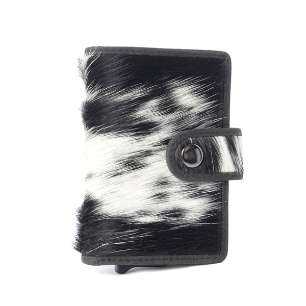 Dune Star Hairon Leather Credit Card Holder in Black & White - Myra USA