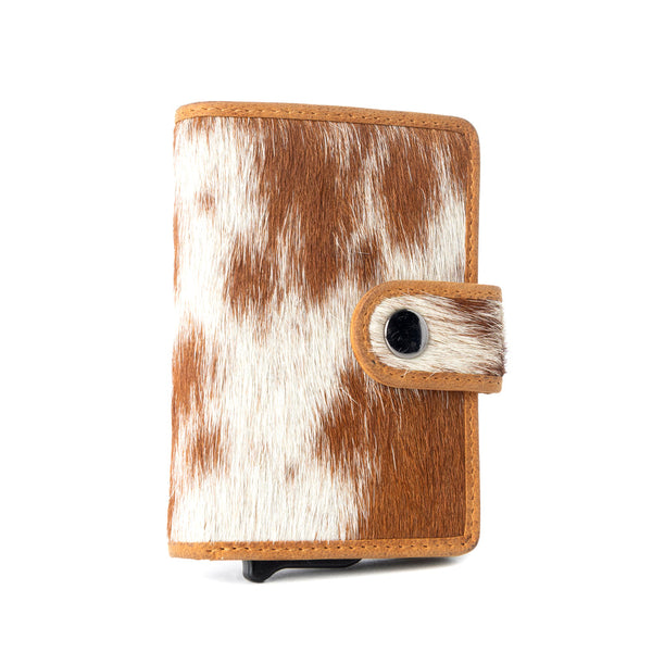 Dune Star Hairon Leather Credit Card Holder in Brown & White - Myra USA