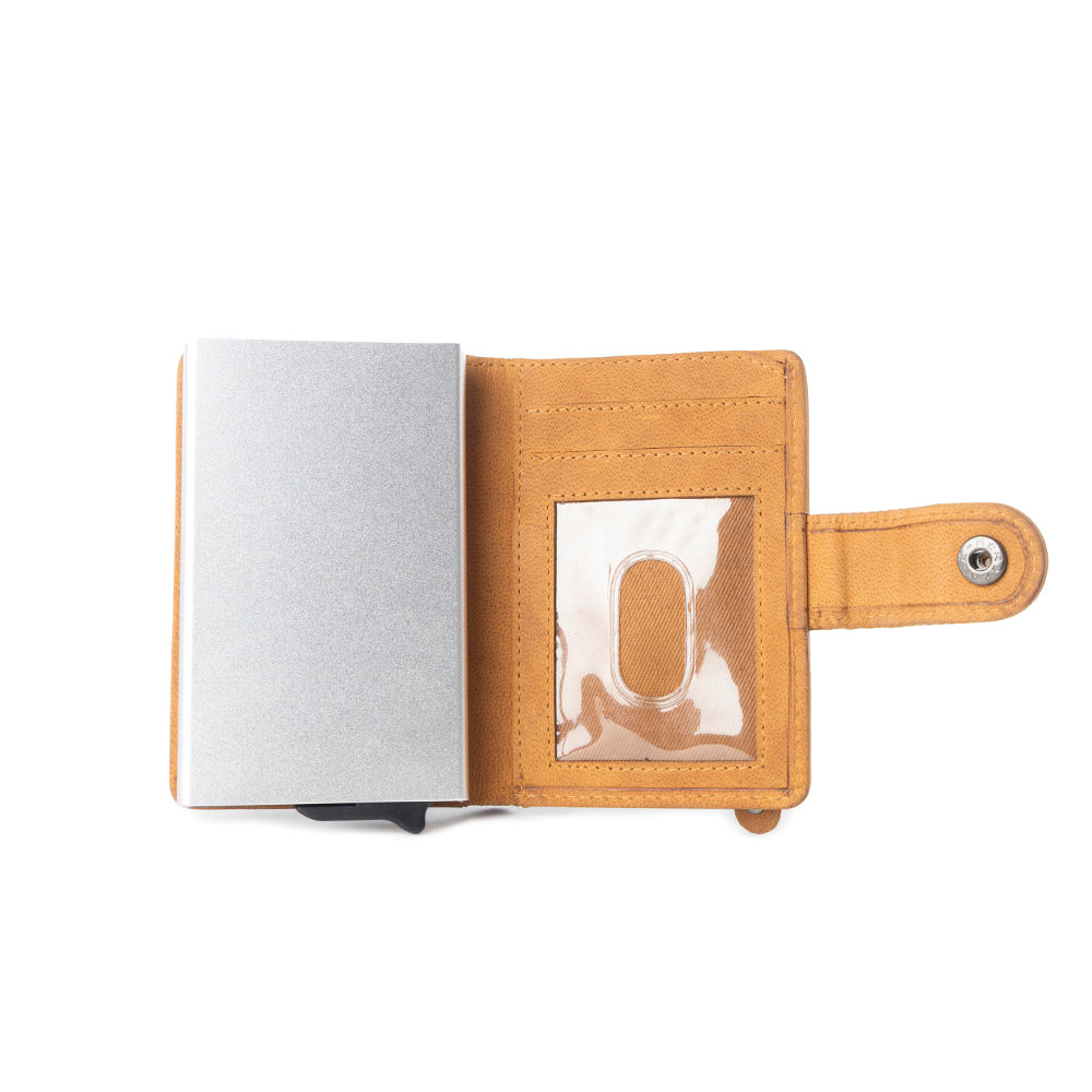 Dune Star Hairon Leather Credit Card Holder in Brown & White - Myra USA