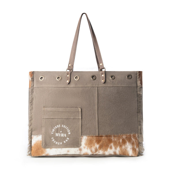 Ranger Hide Western Weekender Bag for Women in olive with hairon detail - Myra USA