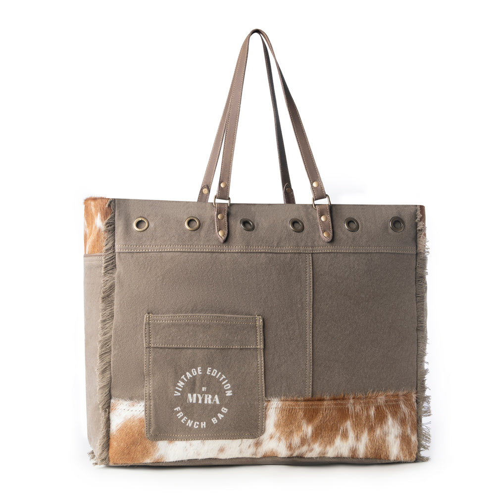Ranger Hide Western Weekender Bag for Women in olive with hairon detail - Myra USA