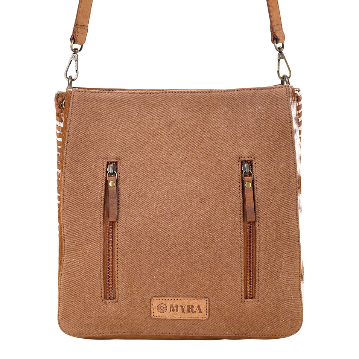 Myra Canyonmere Crossbody Bag for Women in tan with hair on and concho - Myra USA