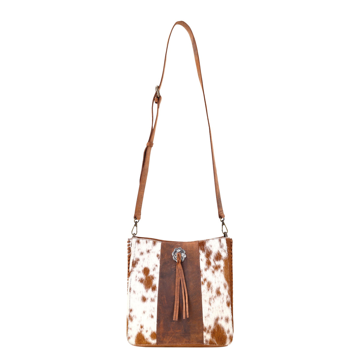 Myra Canyonmere Crossbody Bag for Women in tan with hair on and concho - Myra USA