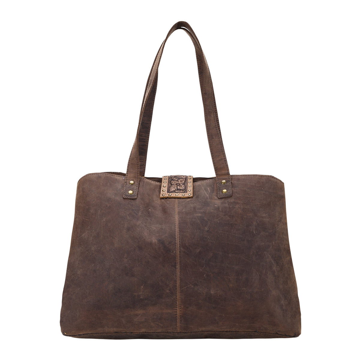 Myra Thornbluff Laptop Bag in brown with hair on and hand tooled flap - Myra USA