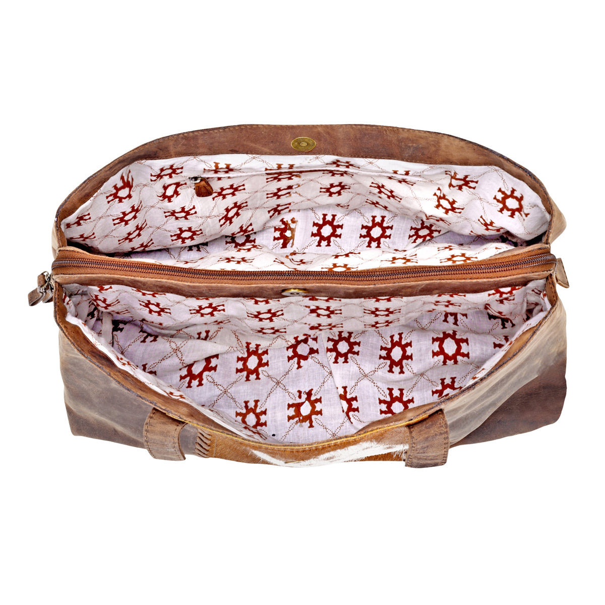 Myra Thornbluff Laptop Bag in brown with hair on and hand tooled flap - Myra USA