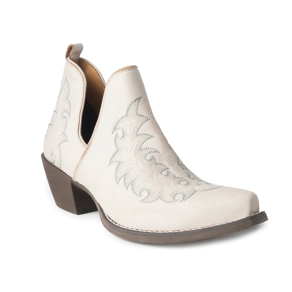 Tempest Embroidered Cowgirl Booties in Ivory for Women in Genuine Leather with Snip Toe - Myra USA