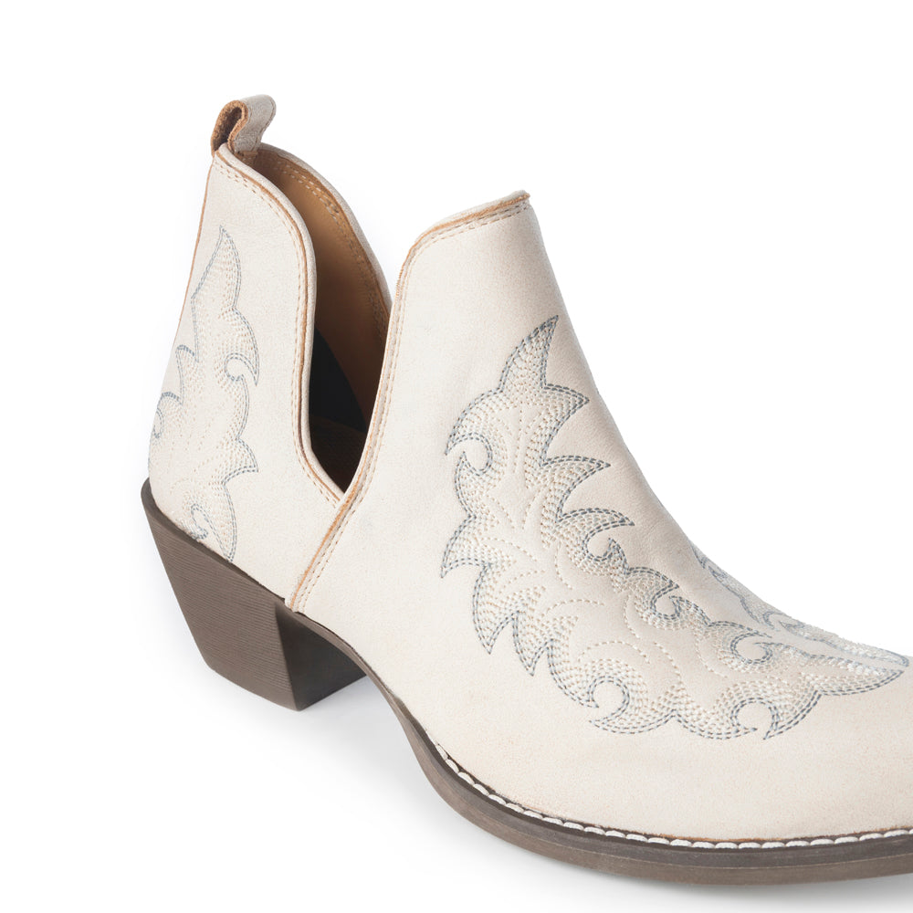 Tempest Embroidered Cowgirl Booties in Ivory for Women in Genuine Leather with Snip Toe - Myra USA