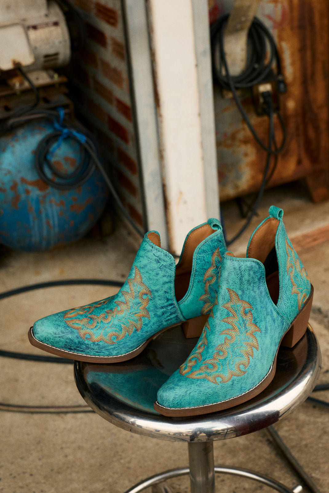 Myra Tempest Embroidered Cowgirl Booties in Turquoise for Women in Genuine Leather with Snip Toe - Myra USA