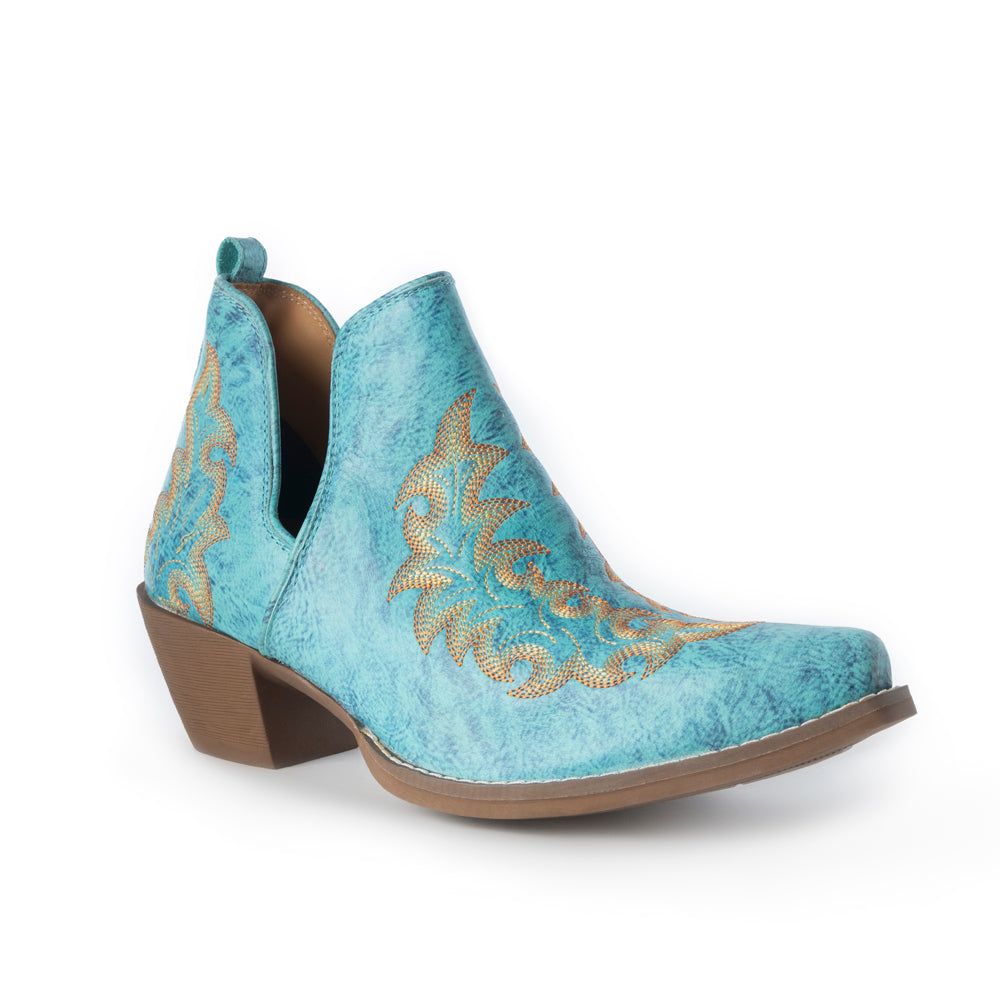 Tempest Embroidered Cowgirl Booties in Turquoise for Women in Genuine Leather with Snip Toe - Myra USA