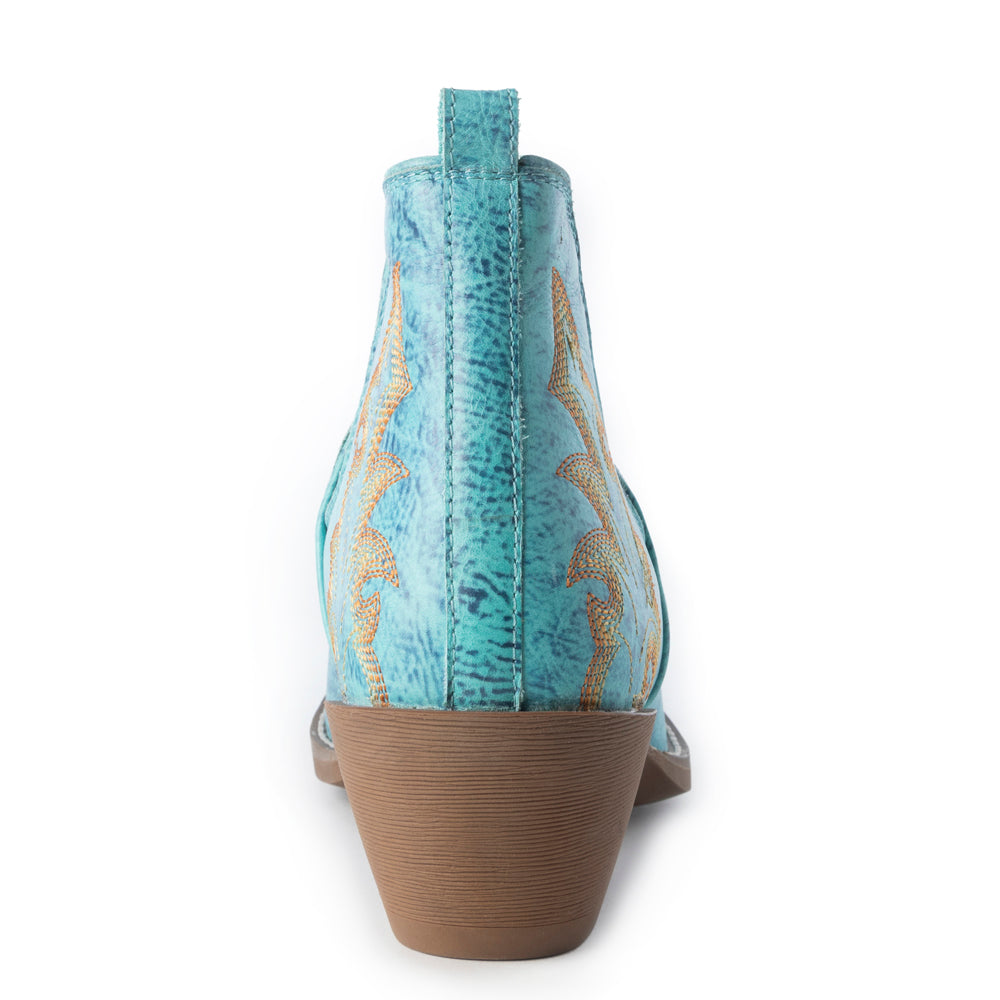 Tempest Embroidered Cowgirl Booties in Turquoise for Women in Genuine Leather with Snip Toe - Myra USA