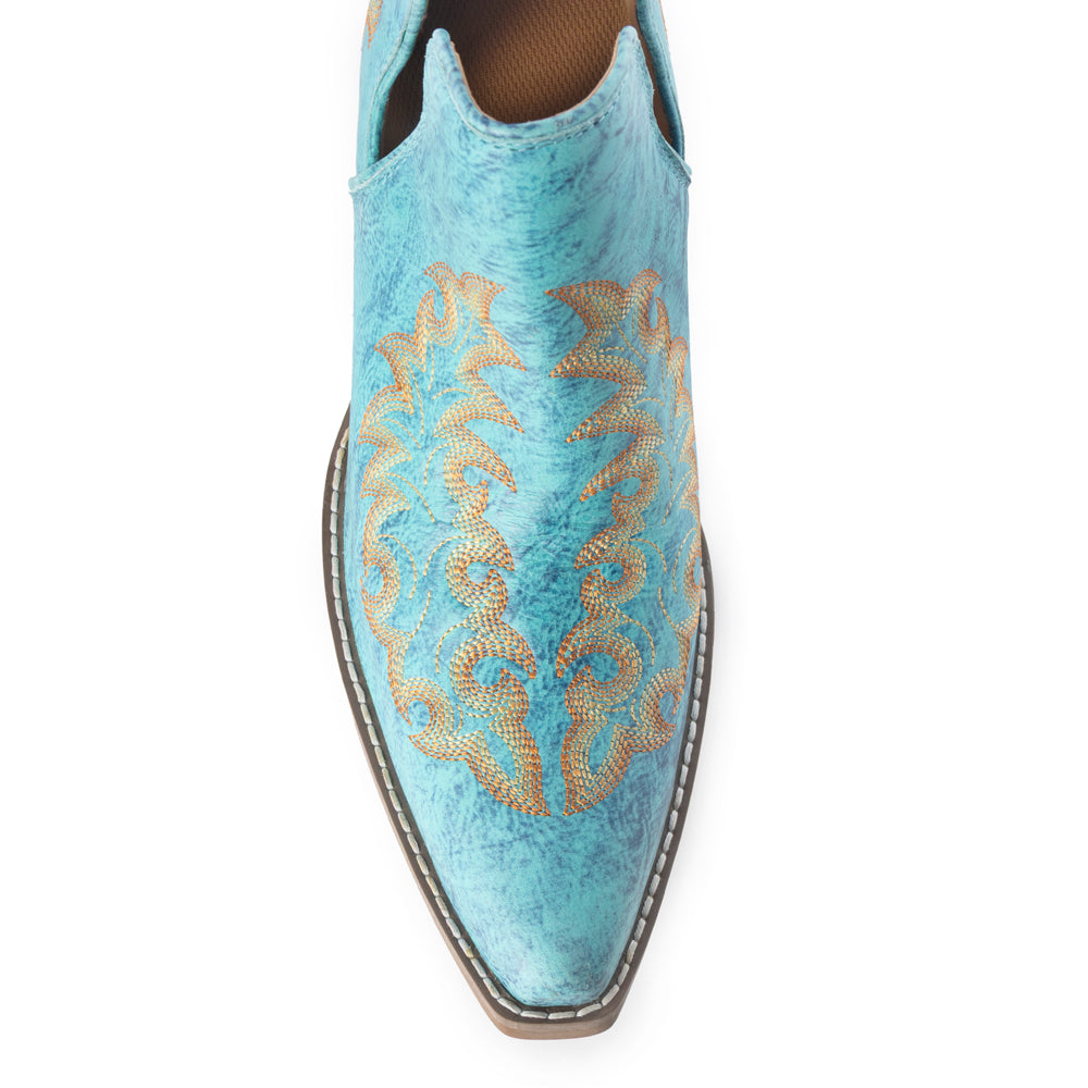 Tempest Embroidered Cowgirl Booties in Turquoise for Women in Genuine Leather with Snip Toe - Myra USA