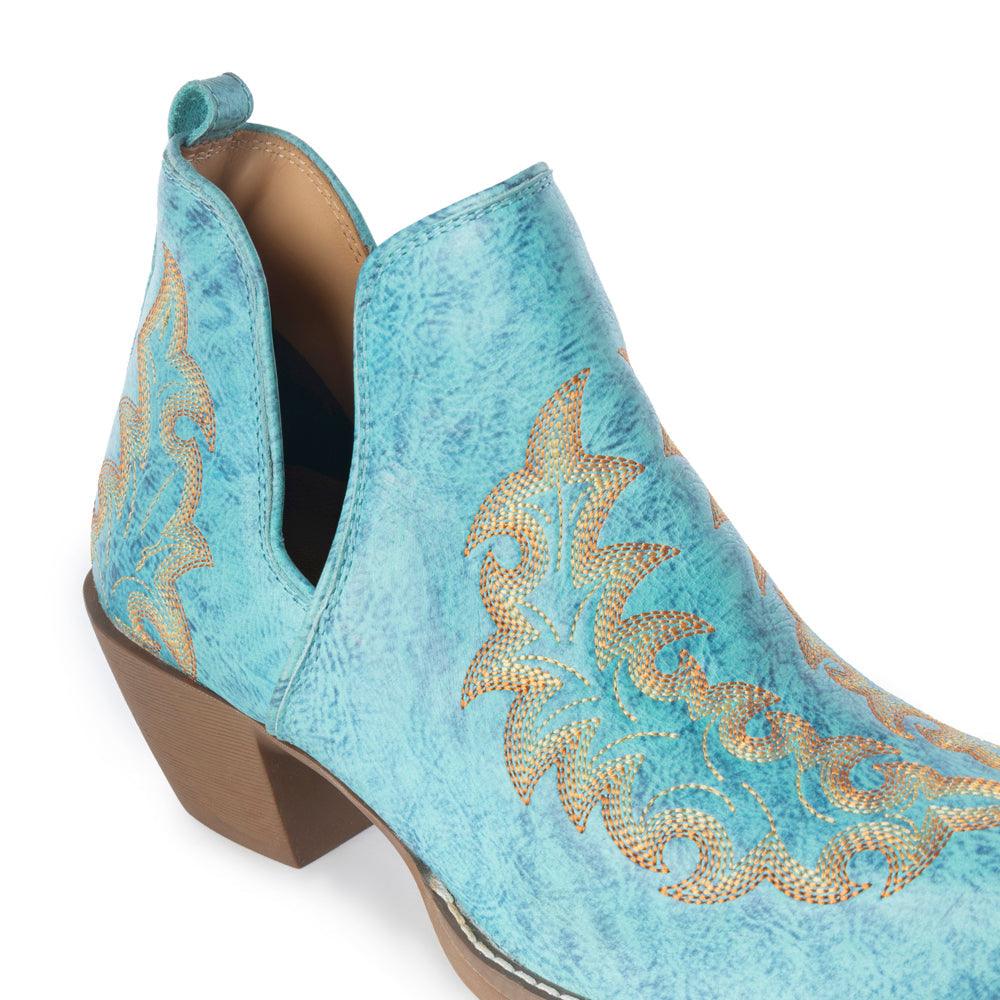 Tempest Embroidered Cowgirl Booties in Turquoise for Women in Genuine Leather with Snip Toe - Myra USA