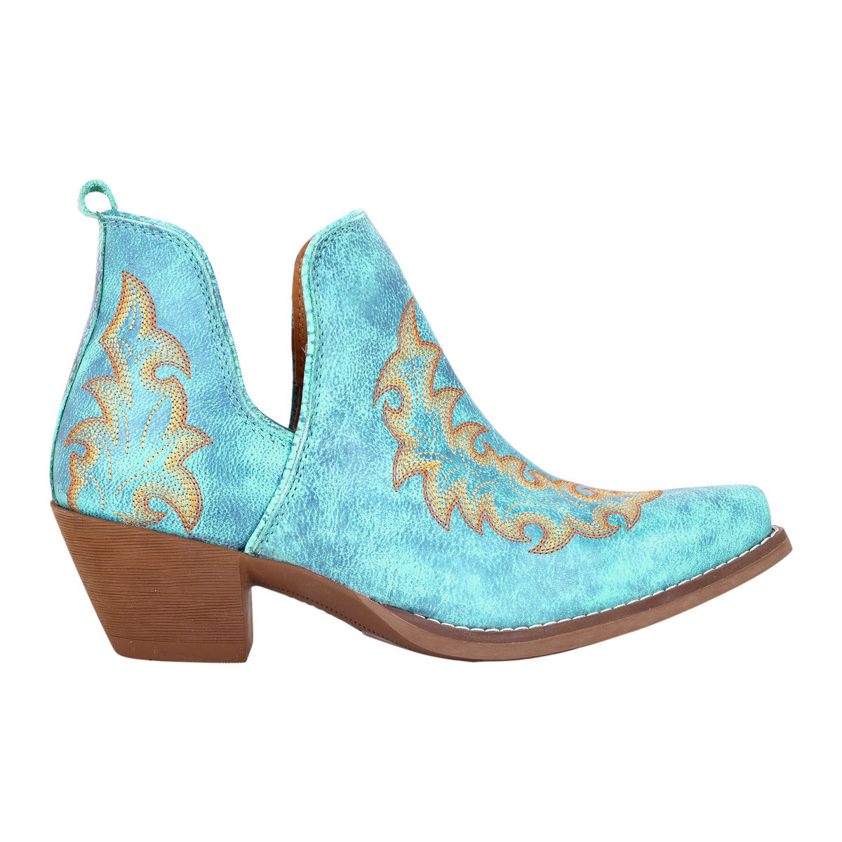 Myra Tempest Embroidered Cowgirl Booties in Turquoise for Women in Genuine Leather with Snip Toe - Myra USA