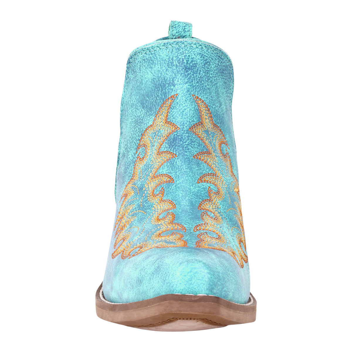Myra Tempest Embroidered Cowgirl Booties in Turquoise for Women in Genuine Leather with Snip Toe - Myra USA