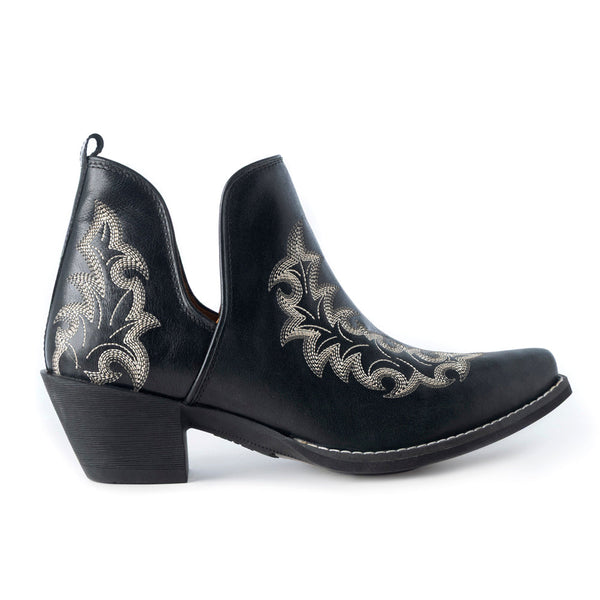 Tempest Embroidered Cowgirl Booties in Onyx for Women in Genuine Leather with Snip Toe - Myra USA