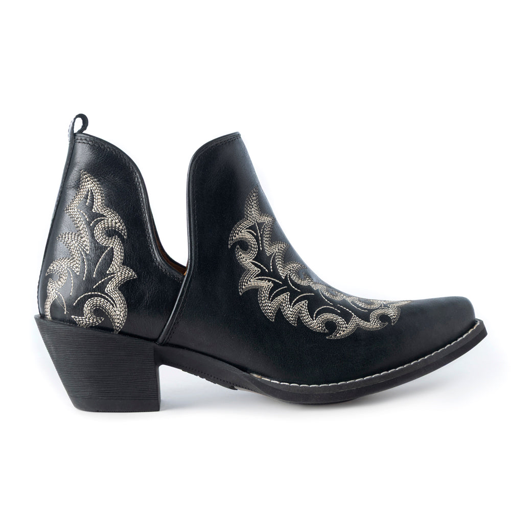Tempest Embroidered Cowgirl Booties in Onyx for Women in Genuine Leather with Snip Toe - Myra USA