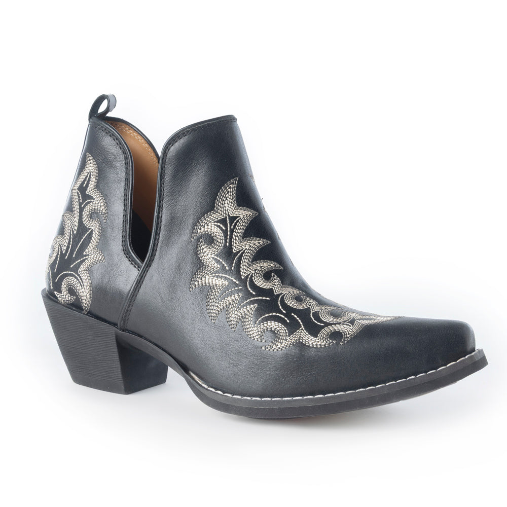 Tempest Embroidered Cowgirl Booties in Onyx for Women in Genuine Leather with Snip Toe - Myra USA