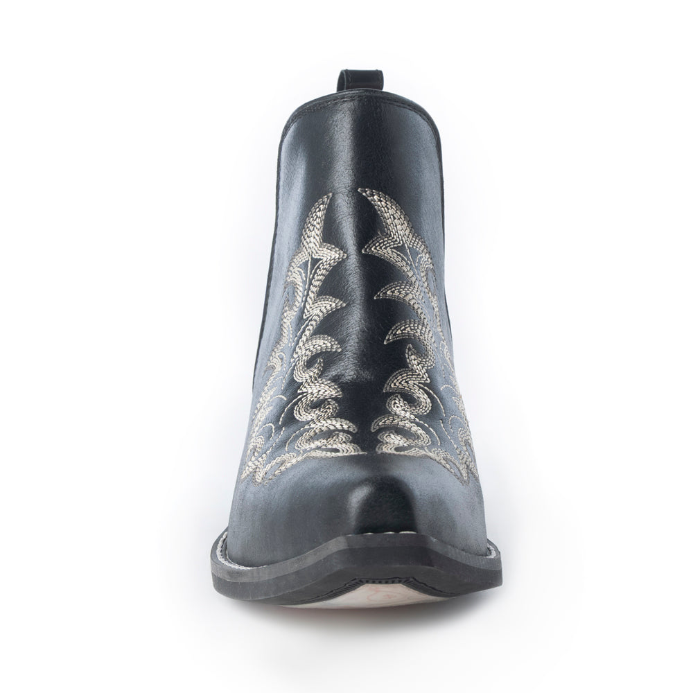 Tempest Embroidered Cowgirl Booties in Onyx for Women in Genuine Leather with Snip Toe - Myra USA