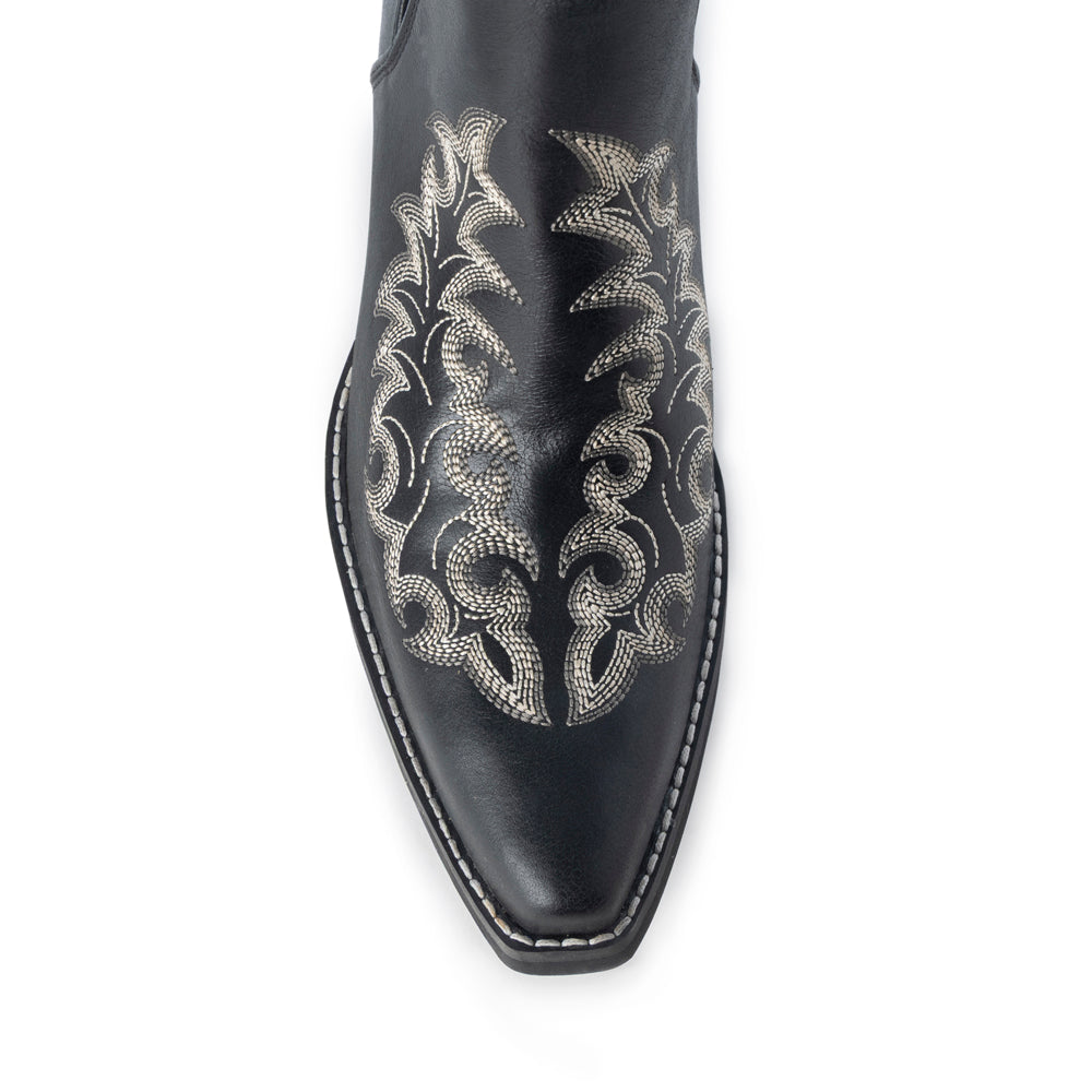 Tempest Embroidered Cowgirl Booties in Onyx for Women in Genuine Leather with Snip Toe - Myra USA