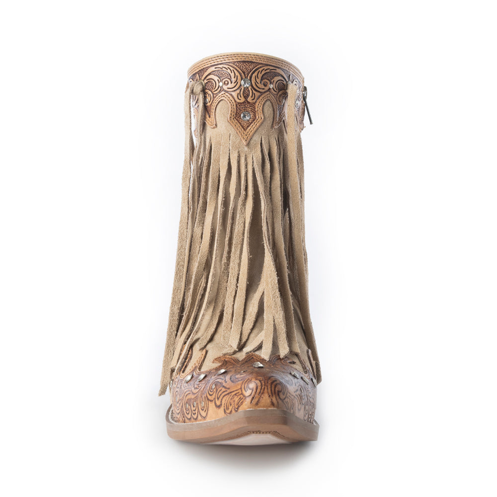 Nashville Nights Fringe Boots for Women in Ember, Handtooled Genuine Leather with Swarovski Stones - Myra USA