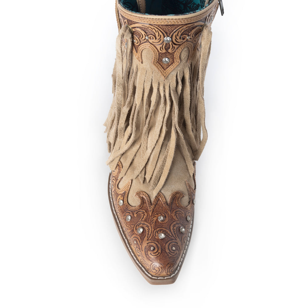 Nashville Nights Fringe Boots for Women in Ember, Handtooled Genuine Leather with Swarovski Stones - Myra USA