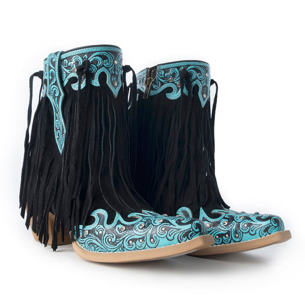 Nashville Nights Boots for Women in Twilight, Handtooled Genuine Leather with Swarovski Stones - Myra USA