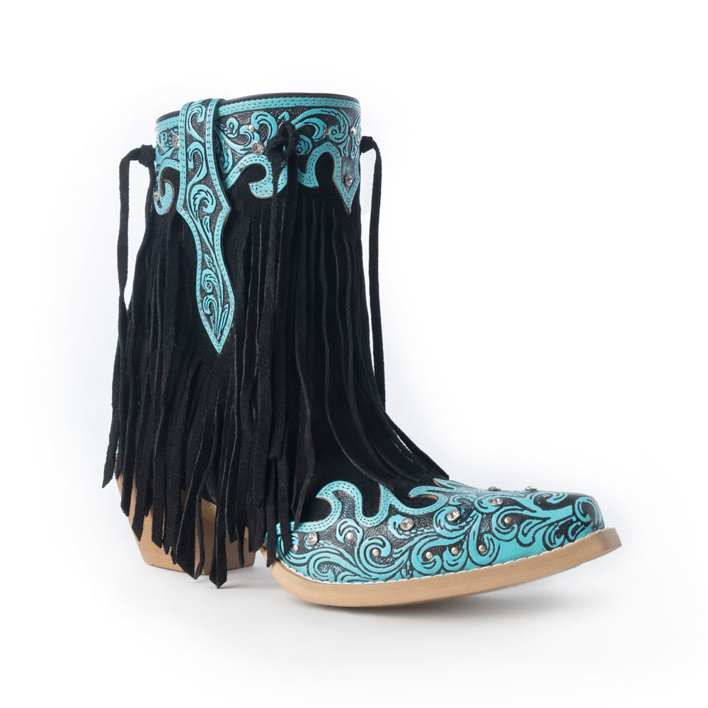 Nashville Nights Boots for Women in Twilight, Handtooled Genuine Leather with Swarovski Stones - Myra USA
