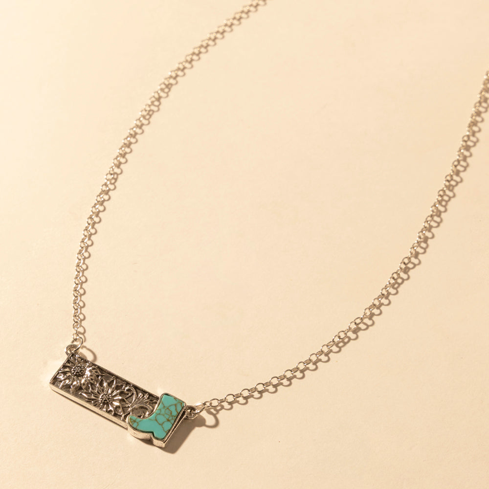 Cowgirl Boot Charm Necklace for Women in Moonlit and Turquoise - Myra USA
