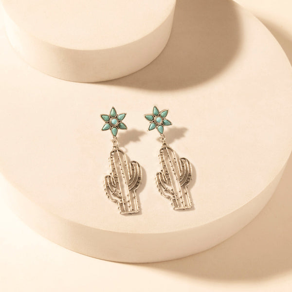 Cactus Kiss Turquoise Drop Earrings for Women - Myra USA