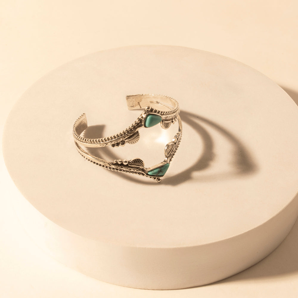 Pueblo Stack Cuff Bracelets for Women with turquoise, and feather stone detail for western wear - Myra USA