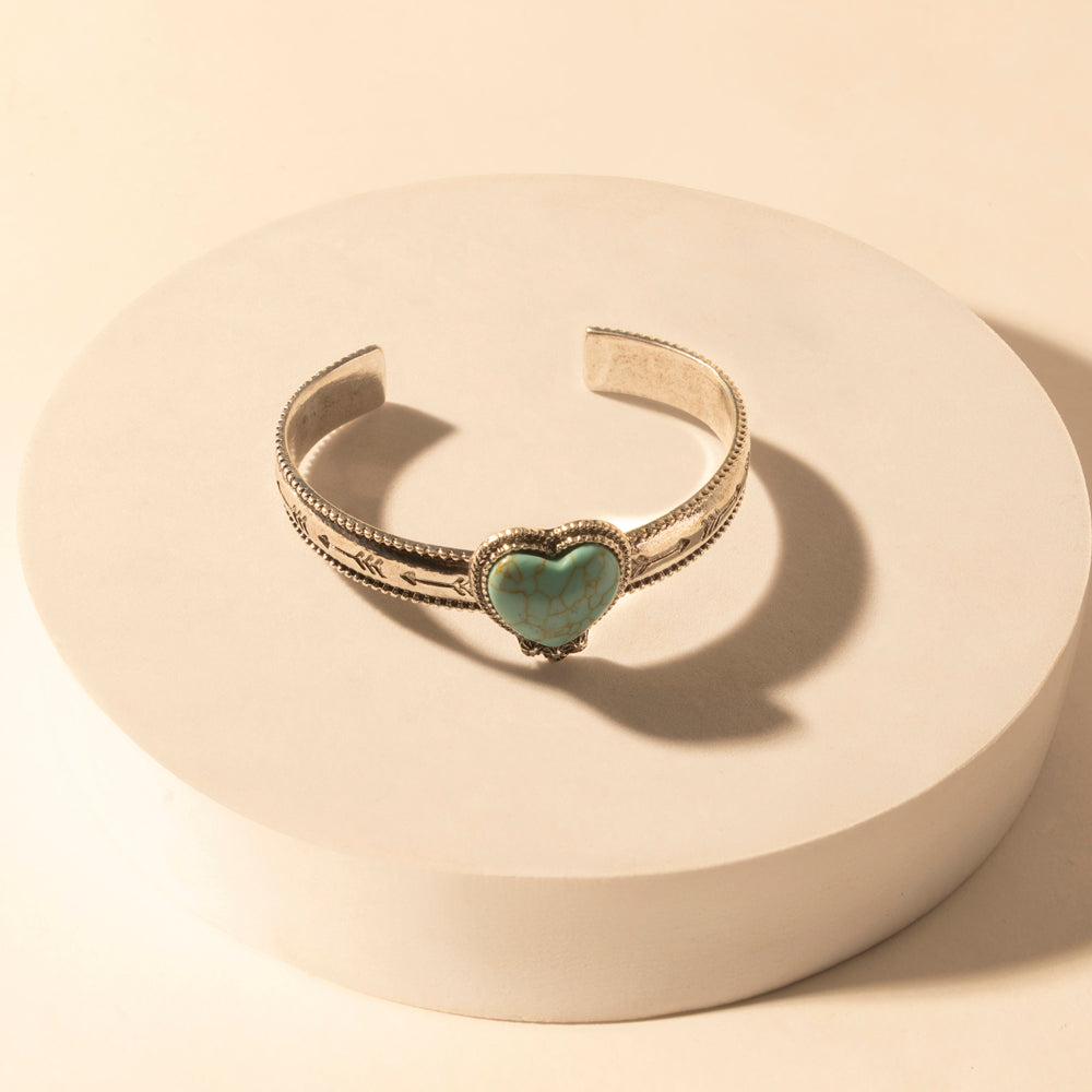 Wildheart Stone Cuff Bracelet for Women with turquoise and arrow detail for everyday western wear - Myra USA
