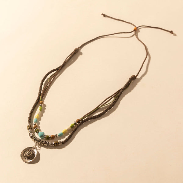 Santa Rosa Beaded Drawstring Necklace for Women with beads and concho detail for western wear - Myra USA