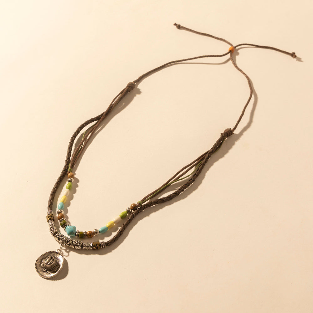 Santa Rosa Beaded Drawstring Necklace for Women with beads and concho detail for western wear - Myra USA