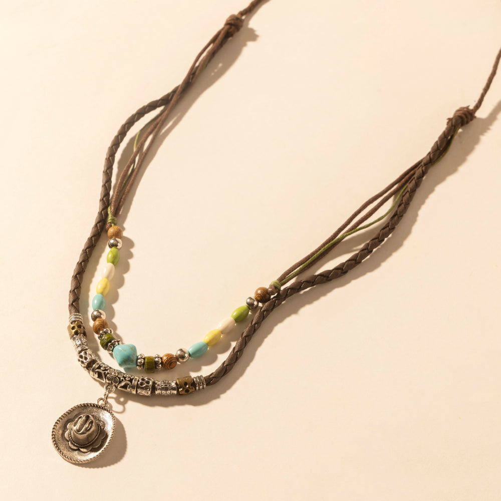 Santa Rosa Beaded Drawstring Necklace for Women with beads and concho detail for western wear - Myra USA
