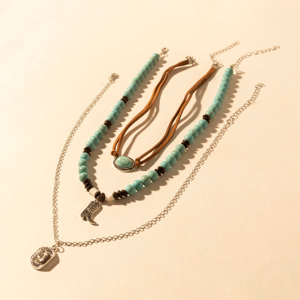 Cody Charm Layered Necklace for Women with turquoise beads and horseshoe detail for western wear - Myra USA