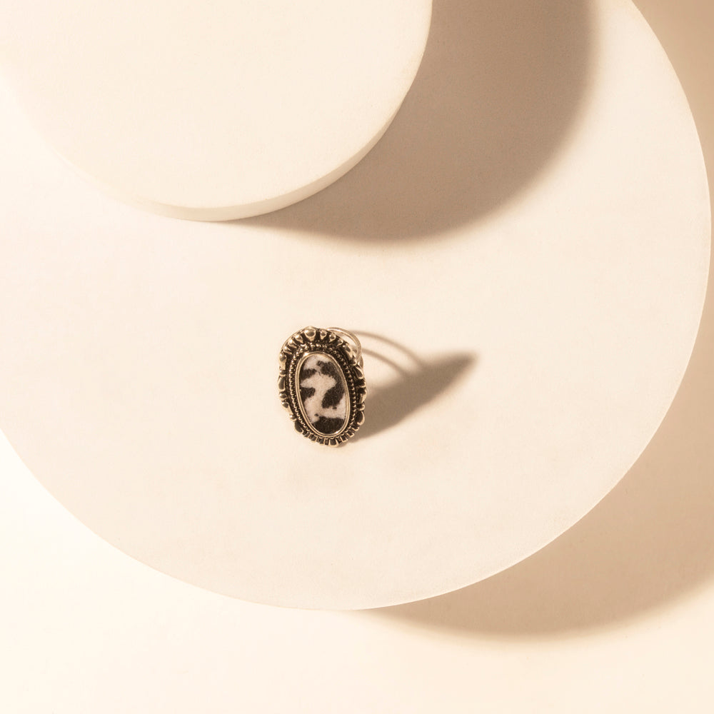 Outlaw Hide Statement adjustable Ring for Women with hair-on cowhide detail for premium western wear - Myra USA