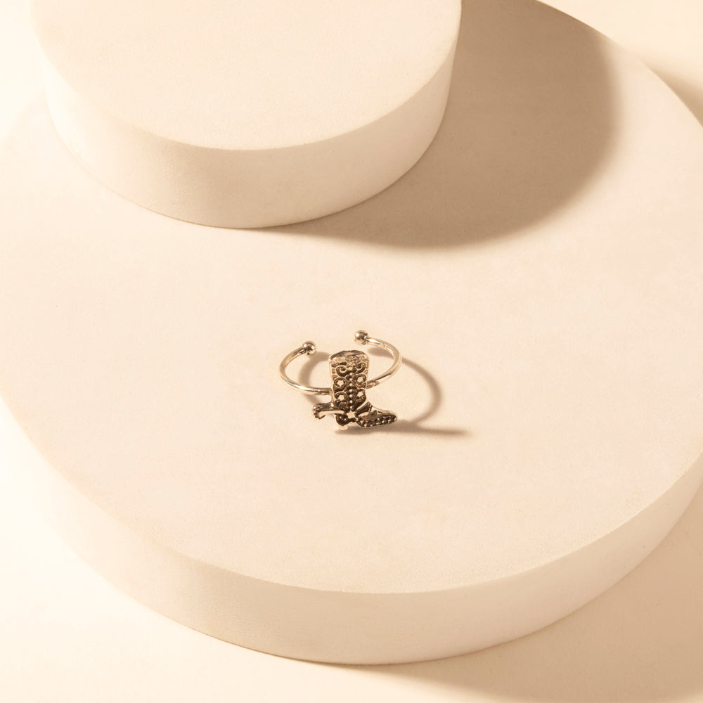 Wild Step Boot adjustable ring for Women with engraved boot centerpiece for premium western wear - Myra USA