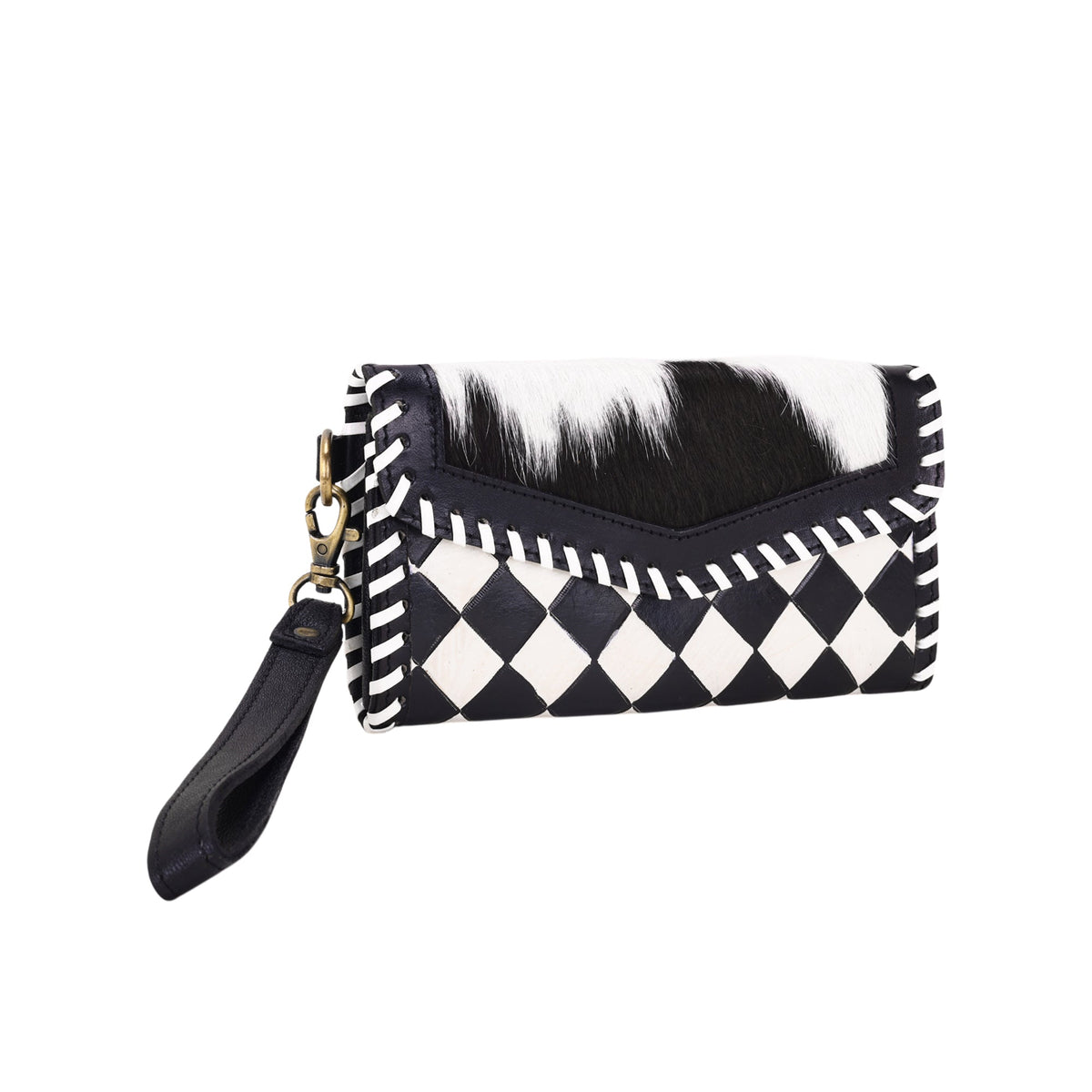 Myra Queenside Wallet for Women in black and white with hair on and whipstitch - Myra USA
