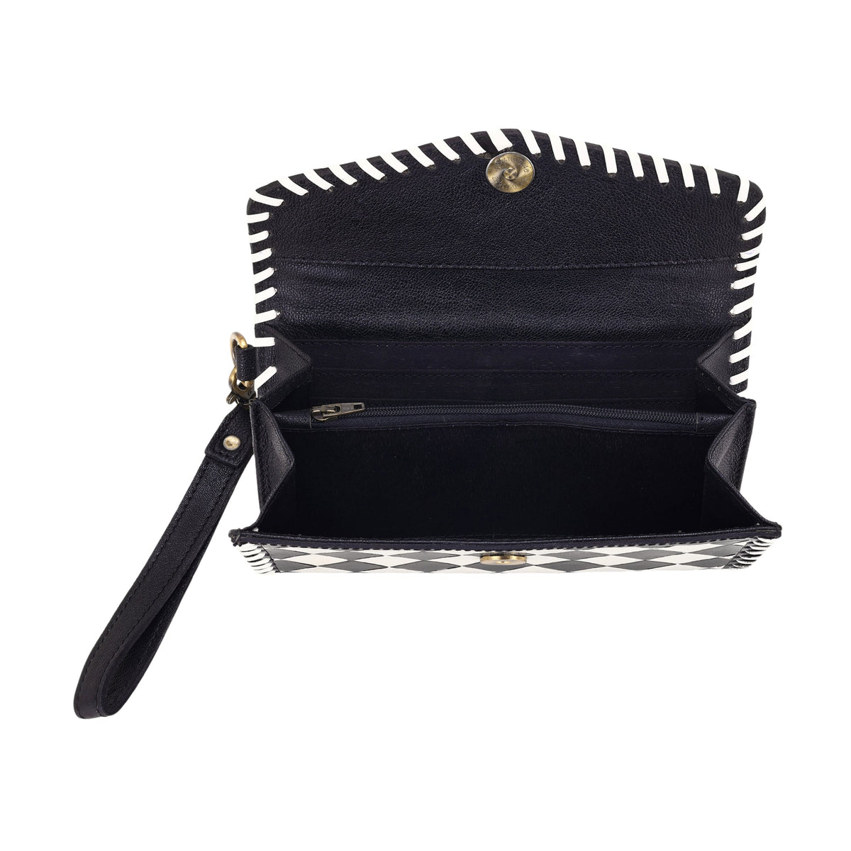 Myra Queenside Wallet for Women in black and white with hair on and whipstitch - Myra USA