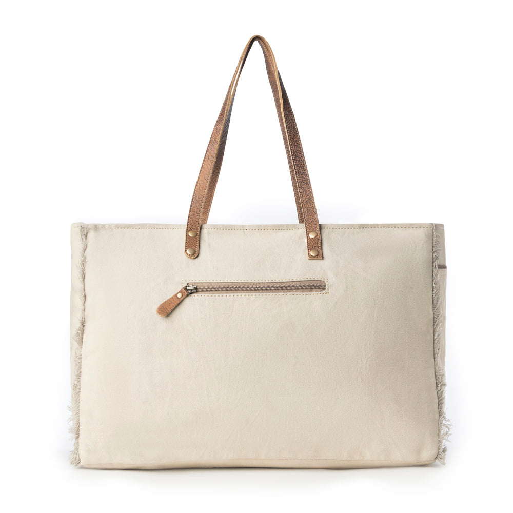 Wildmandala Weekender Bag for Women in ivory with vintage print detail - Myra USA