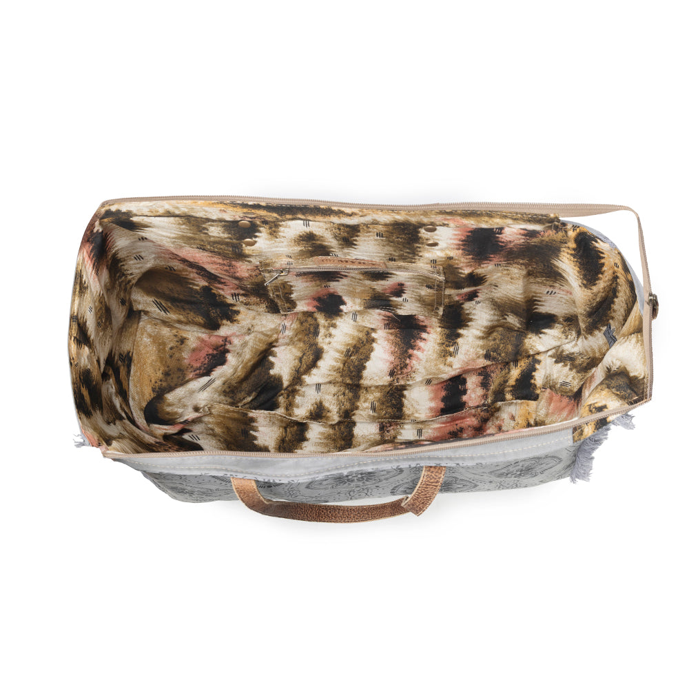 Wild Compass Weekender Bag for Women in sage with vintage print detail - Myra USA