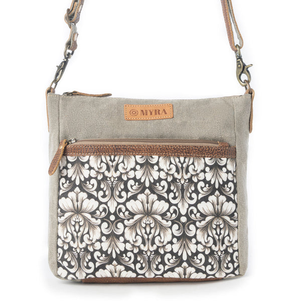 Damask Trail Vintage Crossbody Bag for Women in sage with print detail - Myra USA