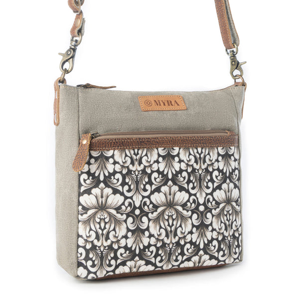 Damask Trail Vintage Crossbody Bag for Women in sage with print detail - Myra USA