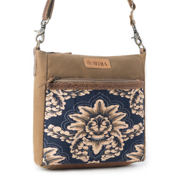 Crestbloom Vintage Crossbody Bag for Women in navy with print detail - Myra USA