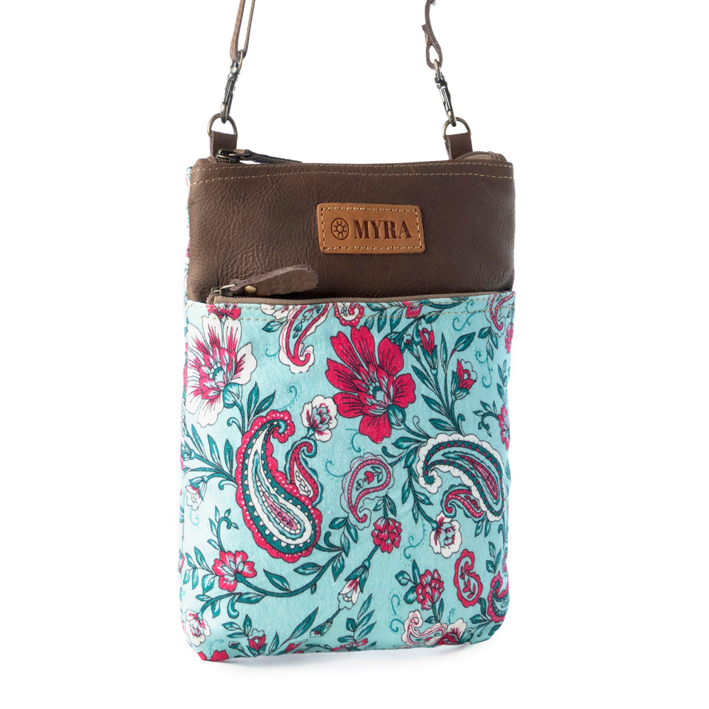 Paisley Spring Floral Crossbody Bag for Women in turquoise with print - Myra USA