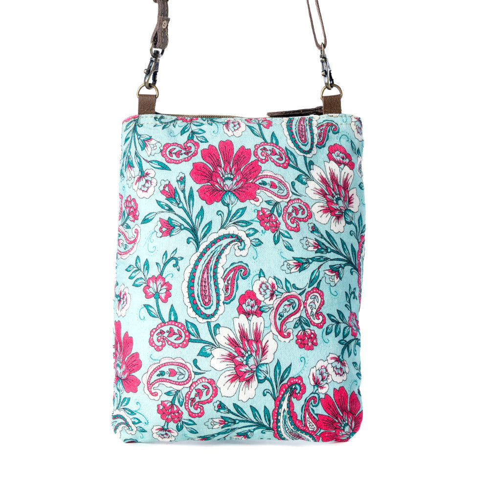 Paisley Spring Floral Crossbody Bag for Women in turquoise with print - Myra USA