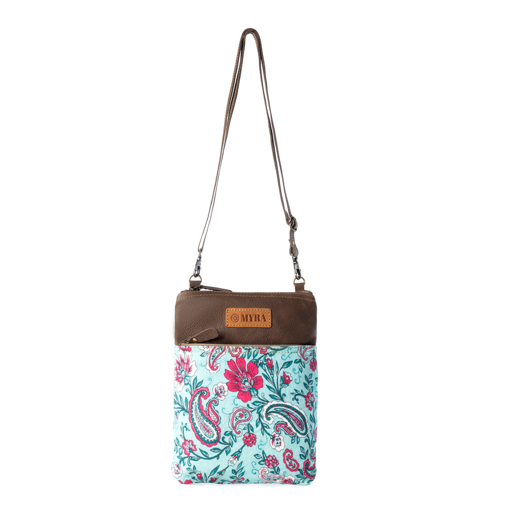 Paisley Spring Floral Crossbody Bag for Women in turquoise with print - Myra USA